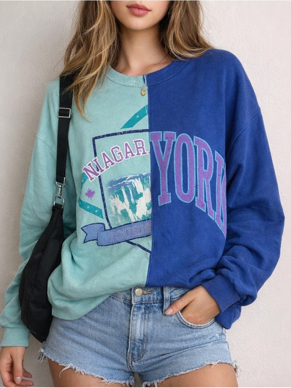 🖤Color Black Two-Tone Graphic Sweatshirt